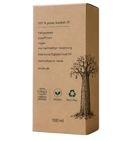 ANUDA Baobab-Öl — Rückseite mit Produktangaben
