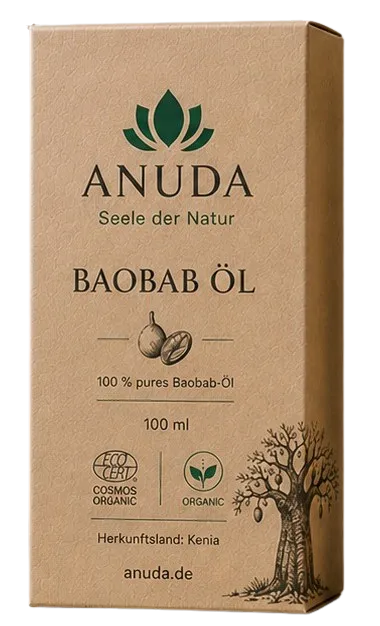 ANUDA Baobab-Öl — Faltschachtel aus Naturkarton